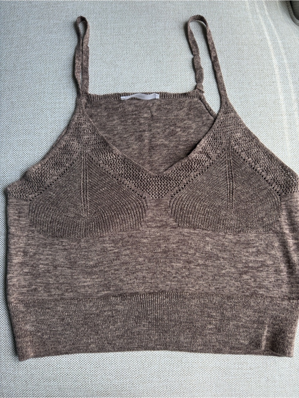 Knit Spaghetti Strap Crop Top in Brown